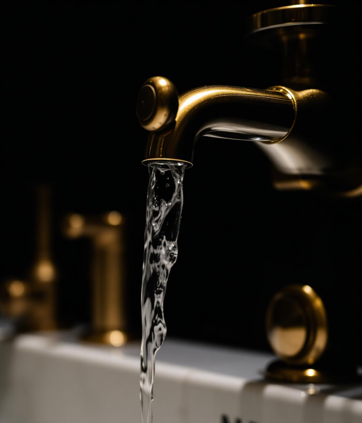 Polished brass fixture with running water